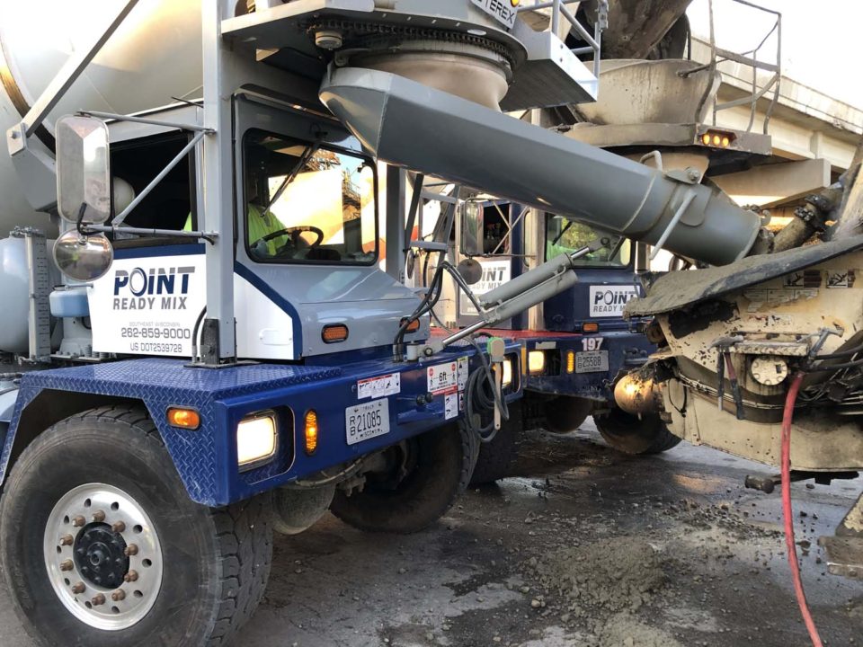 cement truck with workers