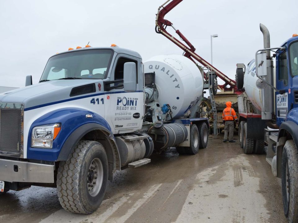 cement truck with workers