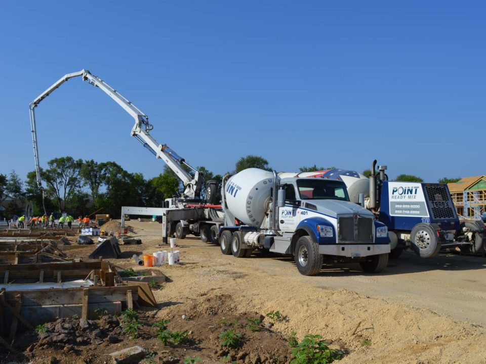 cement truck with workers