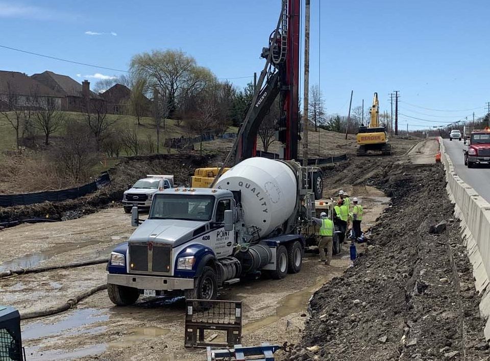 cement truck with workers