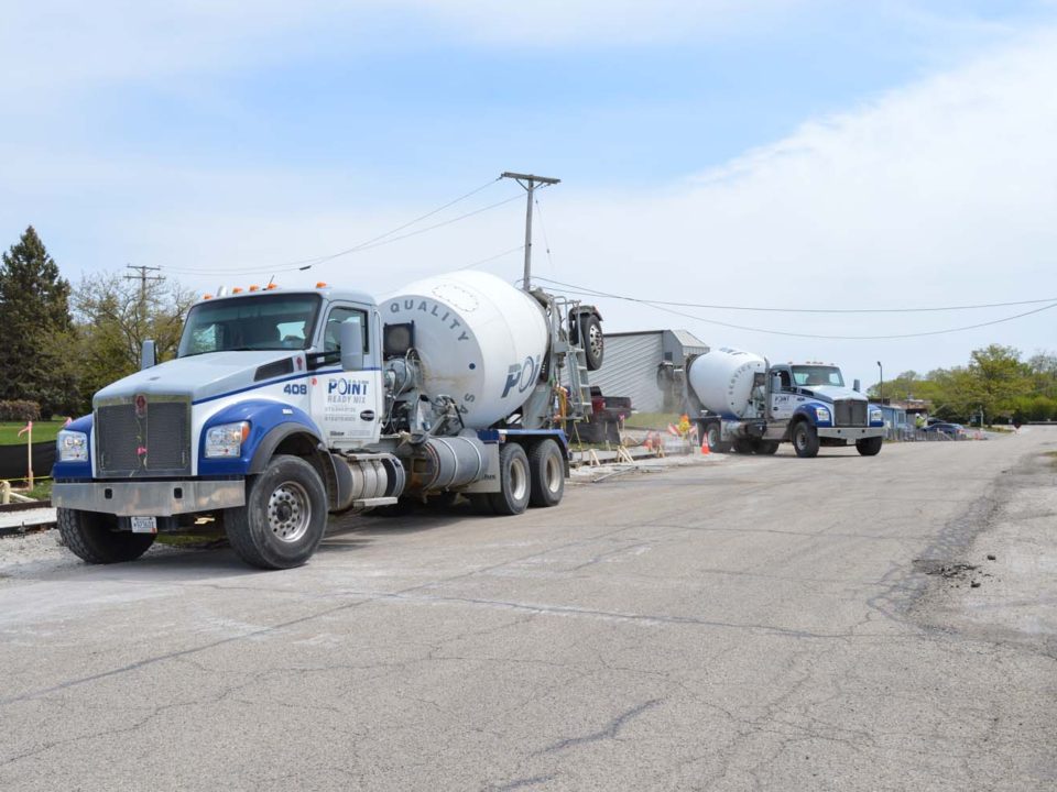 cement truck with workers