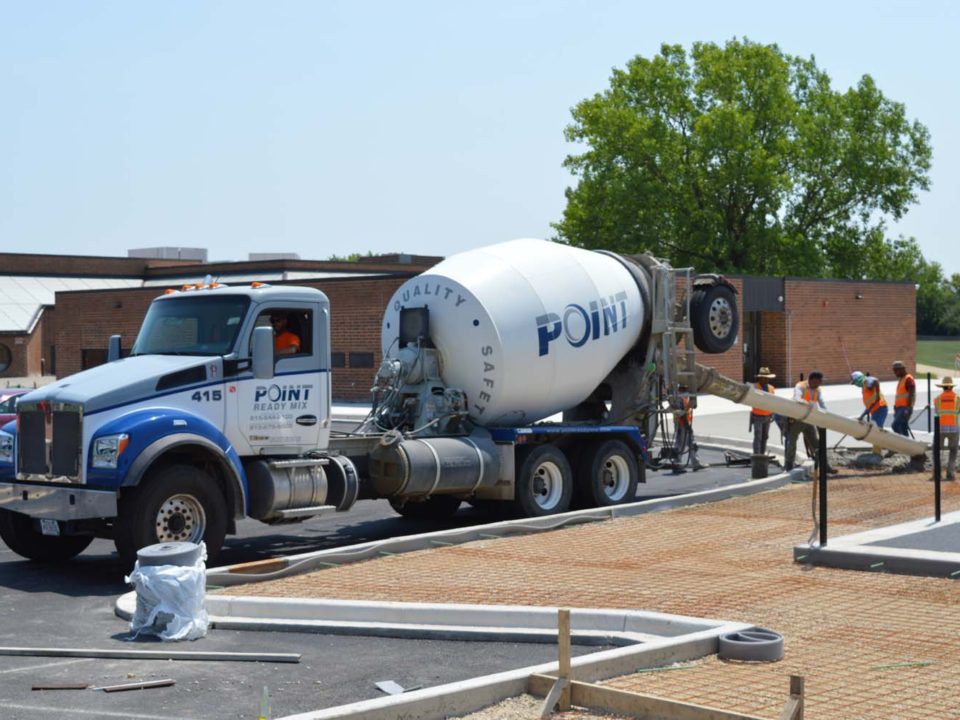 cement truck with workers